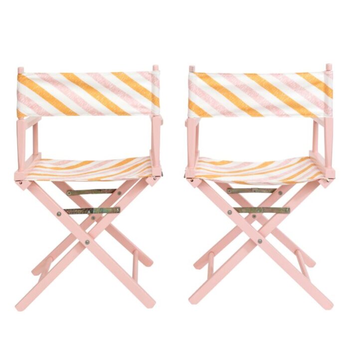 set of pink directors chairs with palm orleans cabana stripe ribbon in spritz fabric 2216