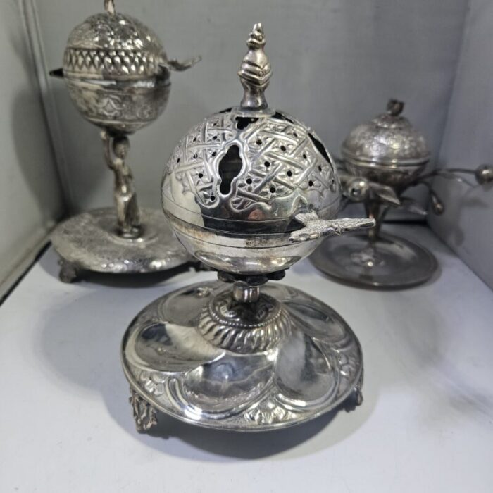 set of three 18th 19th century spanish colonial peruvian silver incense burners set of 3 1031