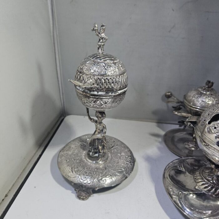 set of three 18th 19th century spanish colonial peruvian silver incense burners set of 3 6475