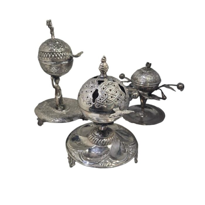 set of three 18th 19th century spanish colonial peruvian silver incense burners set of 3 8381