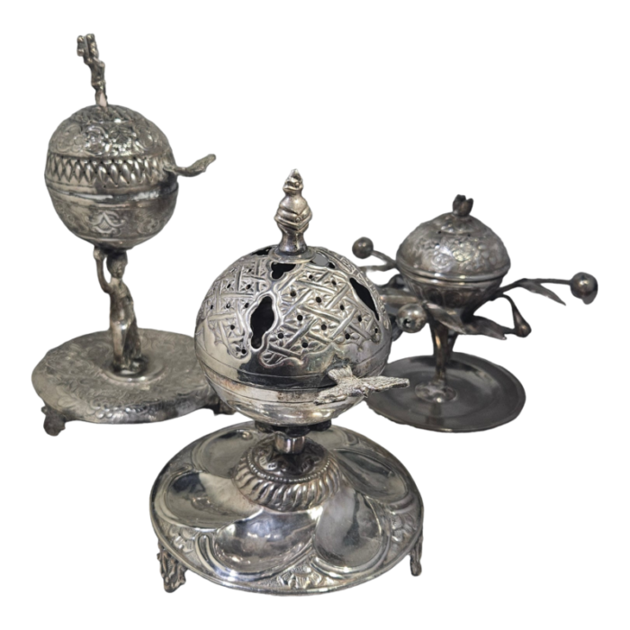 set of three 18th 19th century spanish colonial peruvian silver incense burners set of 3 9616