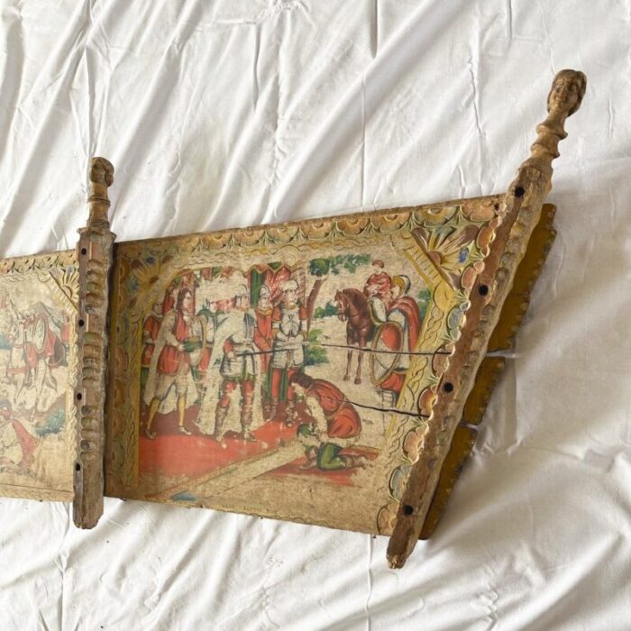 side part of a 19th century sicilian horse wagon or carriage in coloured carved wood 5