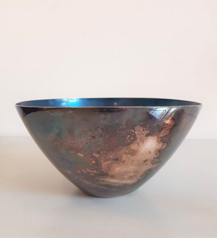 silvered and enameled bowl from dgs denmark 1950s 2