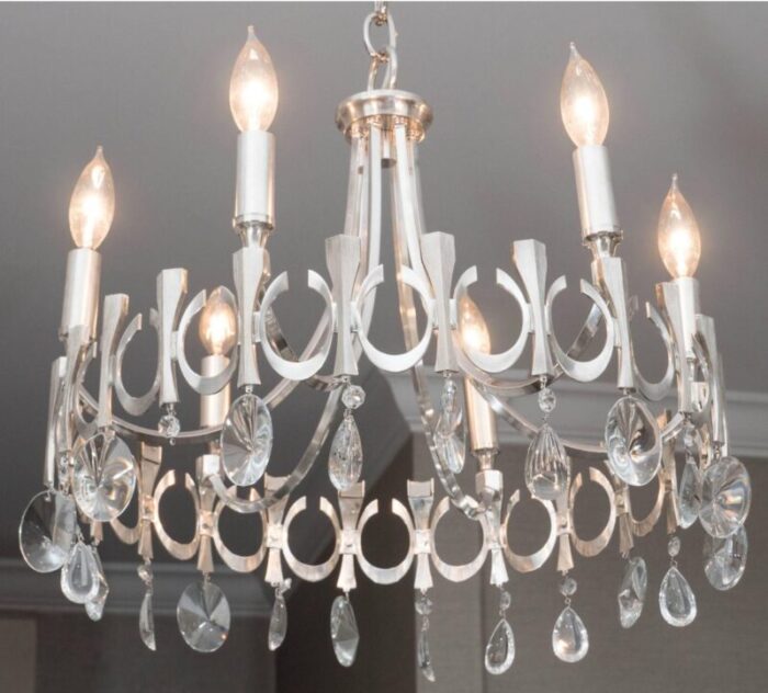 silverplate six light chandelier attributed to sciolari 9496