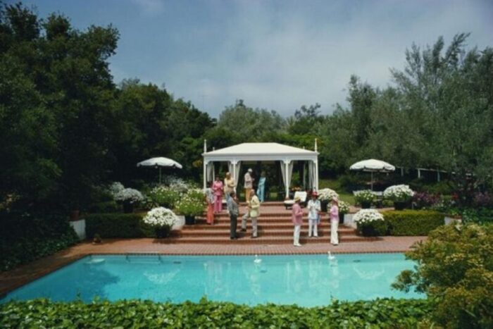 slim aarons california garden party estate stamped photographic print 1975 2020s 1120