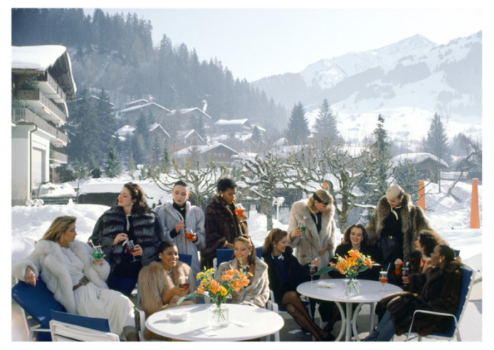 slim aarons drinks at gstaad estate stamped photographic print 1984 2020s 2698