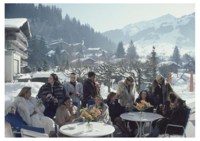 slim aarons drinks at gstaad estate stamped photographic print 1984 2020s 4556