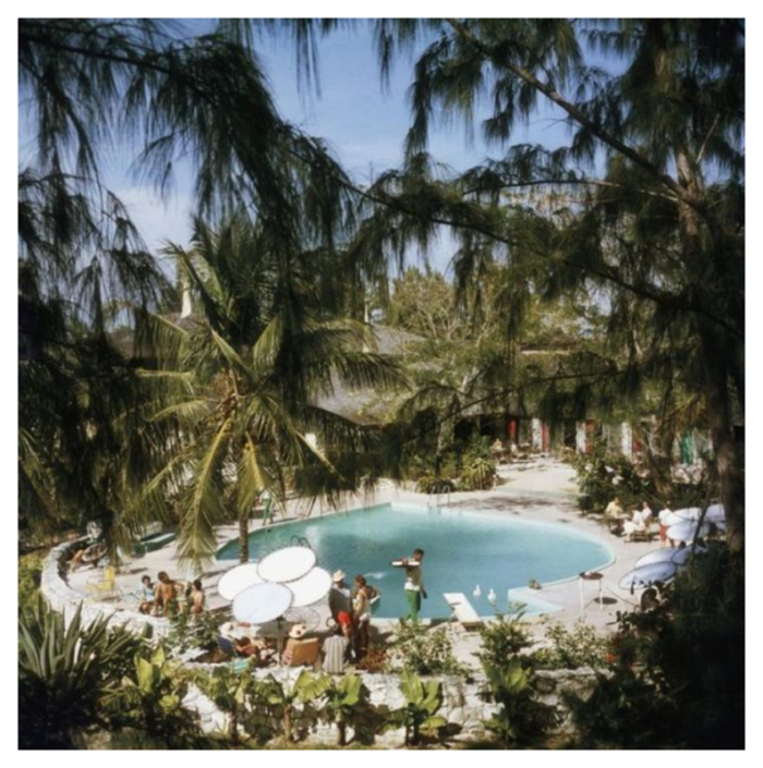 slim aarons eleuthera pool party estate stamped photographic print 1964 2020s 4434