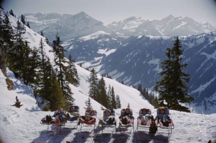 slim aarons lounging in gstaad estate stamped photographic print 1961 2020s 9075