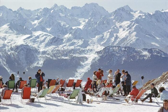 slim aarons lounging in verbier 1964 estate stamped photographic print 0400