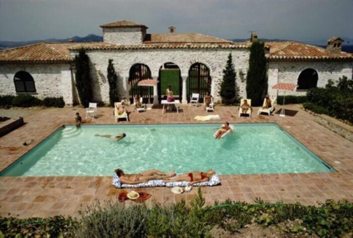 slim aarons pool in st tropez estate stamped photographic print 1970 2020s 7006