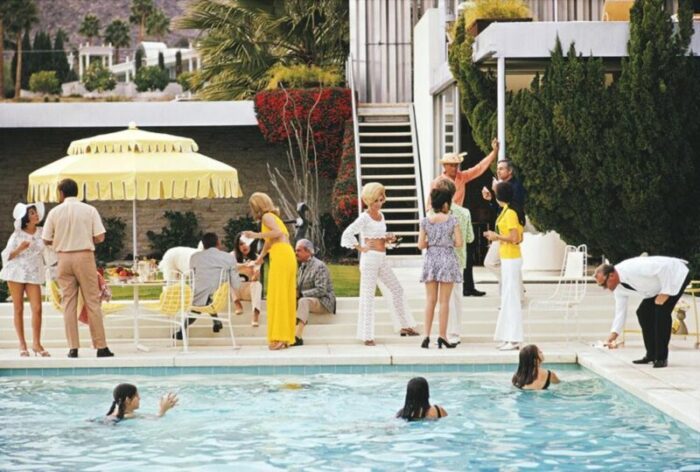 slim aarons poolside entertaining 1970s estate stamped photographic print 9379