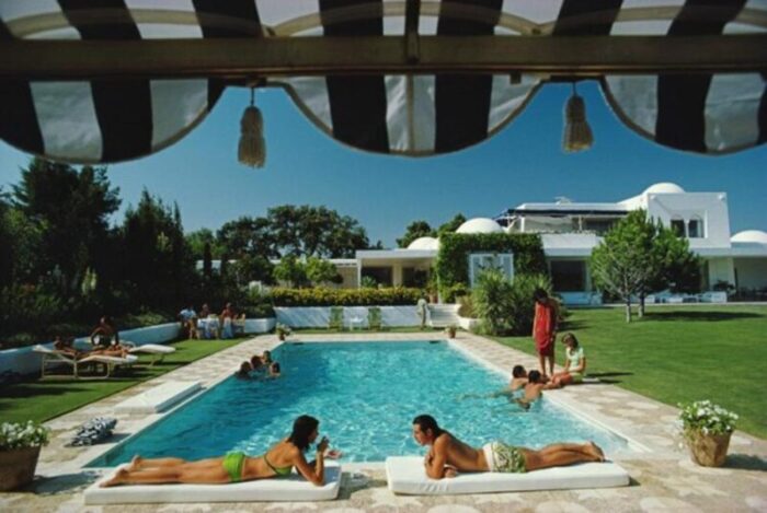 slim aarons poolside in sotogrande estate stamped photographic print 1975 2020s 6107