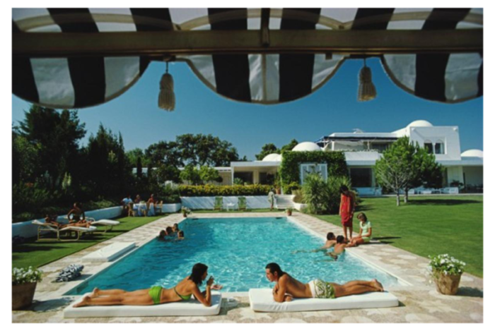 slim aarons poolside in sotogrande estate stamped photographic print 1975 2020s 8086