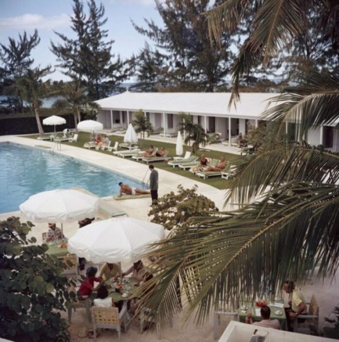 slim aarons poolside service estate stamped photographic print 1962 2020s 5660