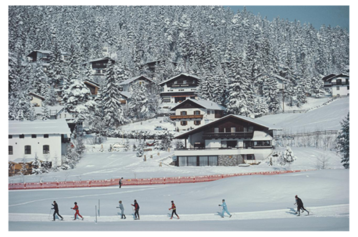 slim aarons skiing in seefeld estate stamped photographic print 1985 2020s 0041