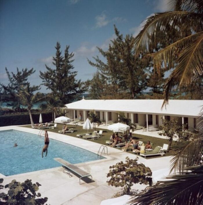 slim aarons taking the plunge estate stamped photographic print 1962 2020s 6508