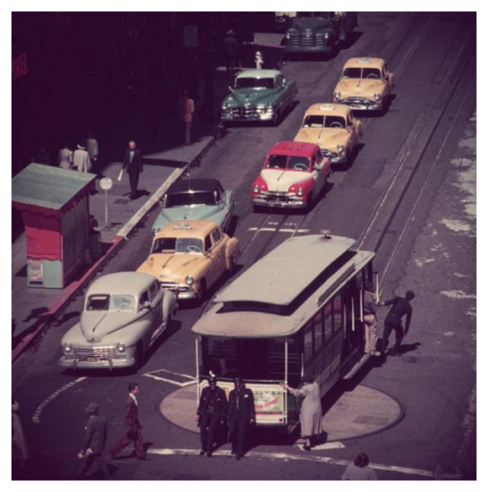 slim aarons tram turntable estate stamped photographic print 1960 2020s 8679