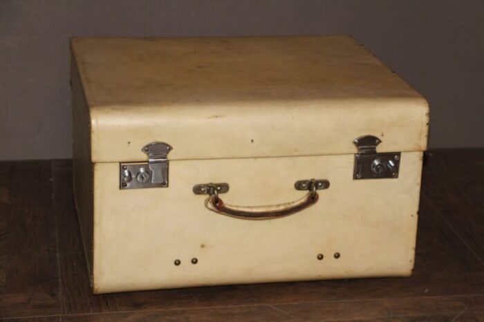 small beige vellum steamer trunk 1920s 1