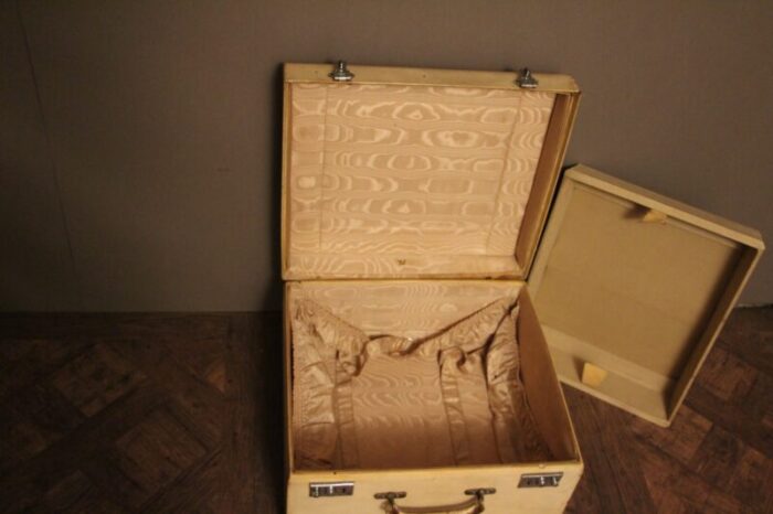 small beige vellum steamer trunk 1920s 10