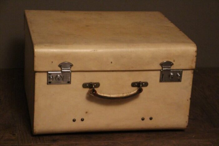 small beige vellum steamer trunk 1920s 2