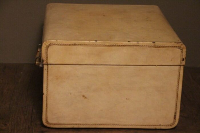 small beige vellum steamer trunk 1920s 5