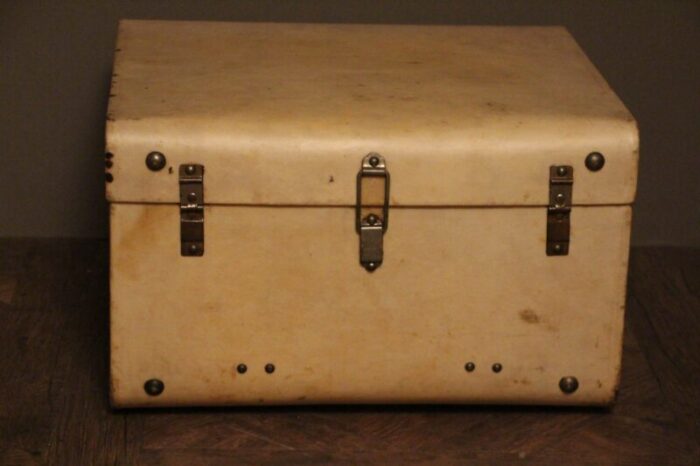 small beige vellum steamer trunk 1920s 6