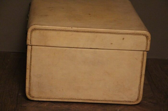 small beige vellum steamer trunk 1920s 7