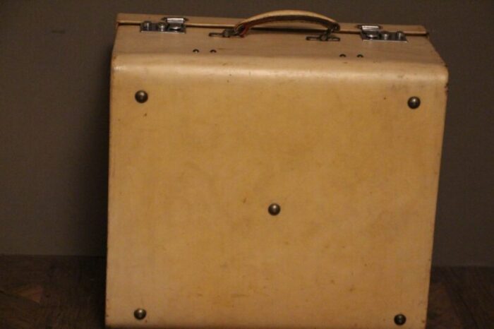 small beige vellum steamer trunk 1920s 8