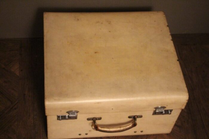 small beige vellum steamer trunk 1920s 9