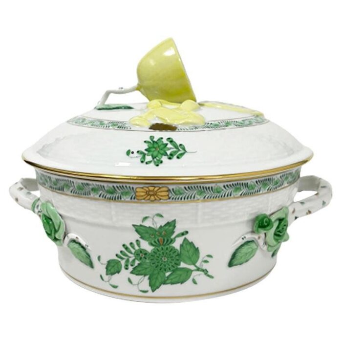 small chinese bouquet apponyi green porcelain tureen with handles from herend 1