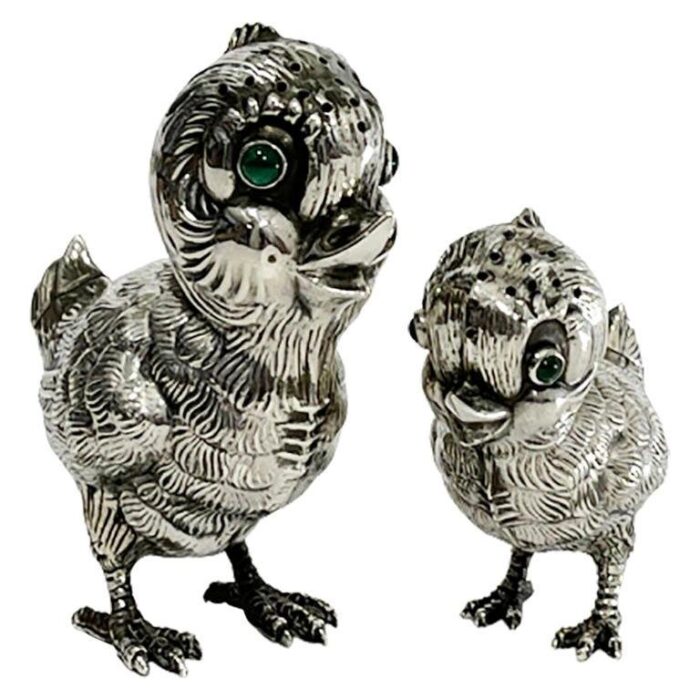 spanish silver salt and pepper shakers in the shape of chicks 1940s set of 2 1