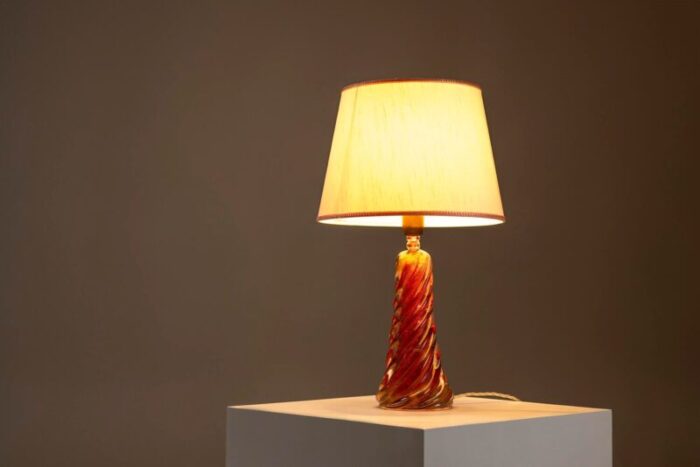 spiral shaped table lamp in pink colored murano glass italy 1950s 2034