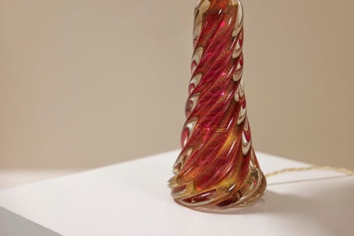 spiral shaped table lamp in pink colored murano glass italy 1950s 9025