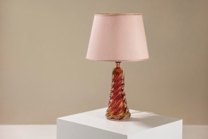 spiral shaped table lamp in pink colored murano glass italy 1950s 9901