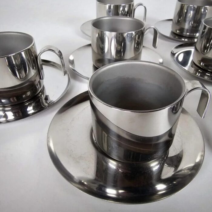 stainless steel cups with saucers guido bergna italy 1970s set of 12 2610