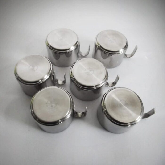 stainless steel cups with saucers guido bergna italy 1970s set of 12 3909