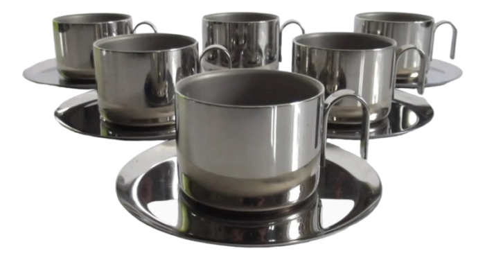 stainless steel cups with saucers guido bergna italy 1970s set of 12 8542