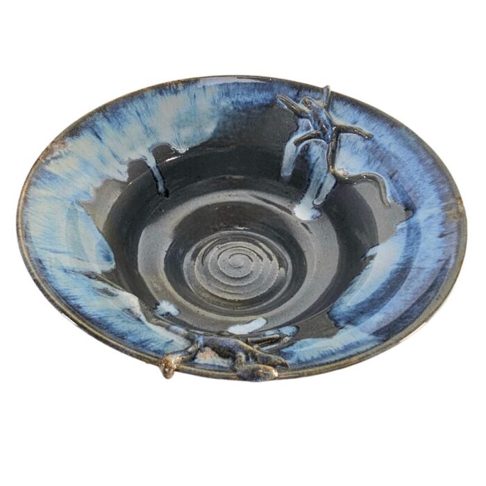 studio art pottery blue gray lizard centerpiece bowl 1225 0485