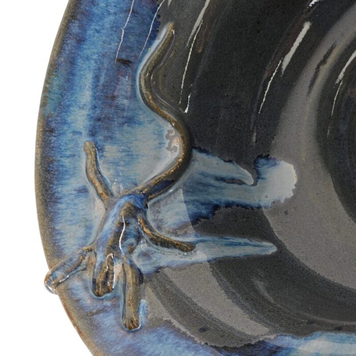 studio art pottery blue gray lizard centerpiece bowl 1225 0741