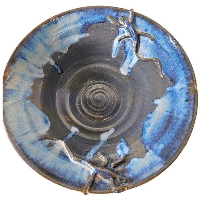 studio art pottery blue gray lizard centerpiece bowl 1225 1585