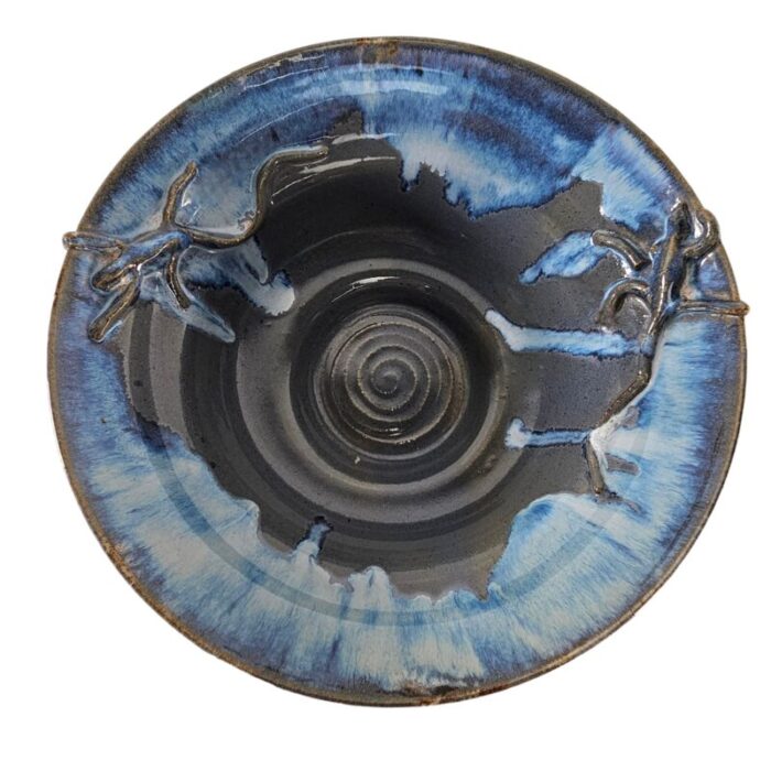 studio art pottery blue gray lizard centerpiece bowl 1225 6337