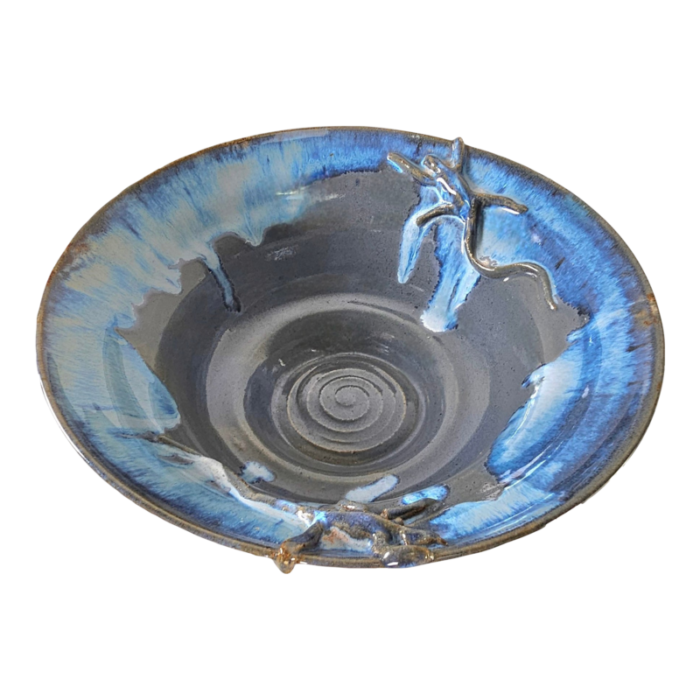 studio art pottery blue gray lizard centerpiece bowl 1225 7611