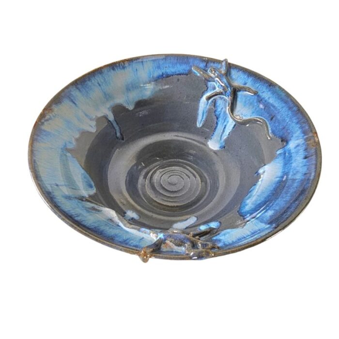 studio art pottery blue gray lizard centerpiece bowl 1225 7999