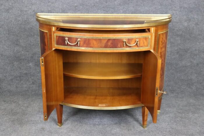 superb decorative crafts italian made flame mahogany directoire demilune commode 8118