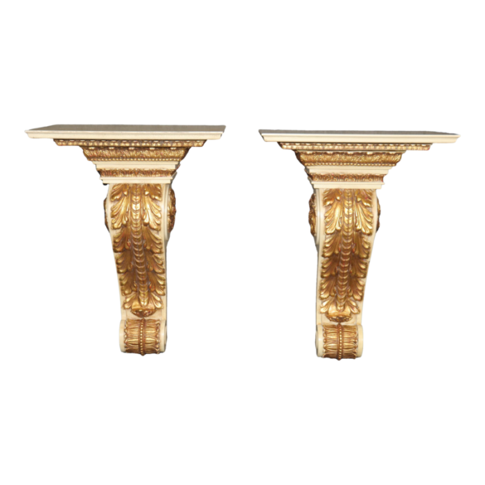 superb pair of gilded creme painted corbels or wall mounted shelves 5822