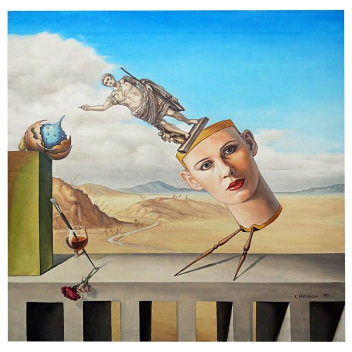 surrealist painting of a stylized head by k mitovski 1993 1