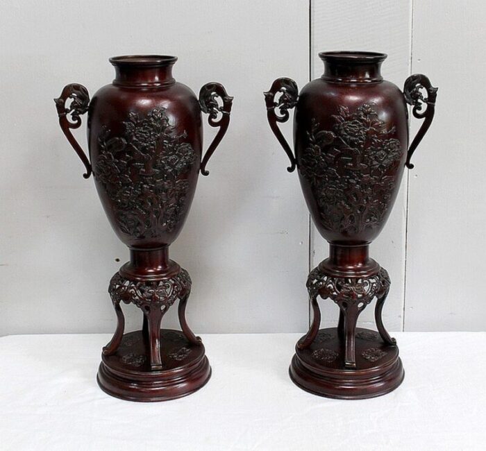 tall vases in bronze china late 19th century 1