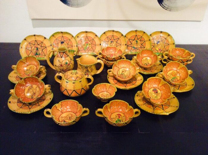 tea set in hand decorated ceramic for 12 persons 1950s set of 28 4368