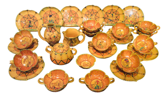 tea set in hand decorated ceramic for 12 persons 1950s set of 28 4756